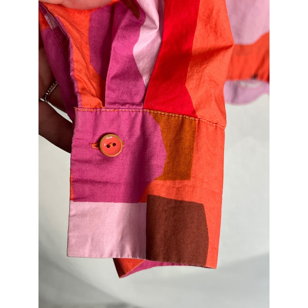 Anthropologie Maeve Breezy Popover Blouse S Cotton Long Slv Geometric Red Pink - Picture 8 of 13